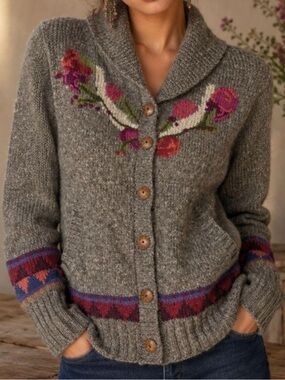 Lost Horizons Celia Rose Heavy Wool Cardigan Sweater Size Extra Large